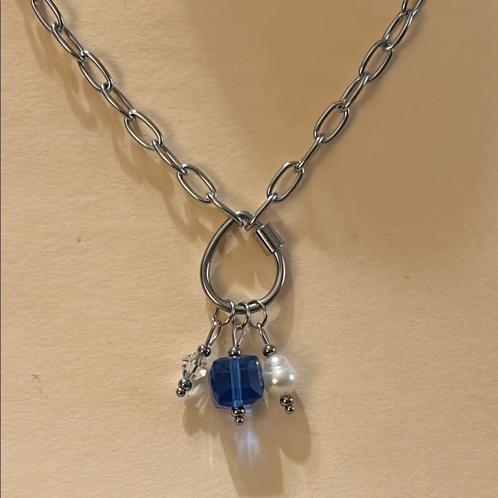 Paper Clip Carabiner Charm Necklace - Picture 2 of 4